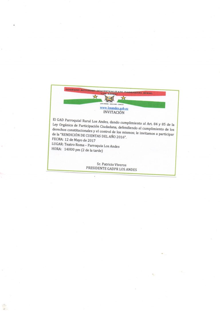INVITACIÓN A RENDICIÓN DE CUENTAS AÑO 2016